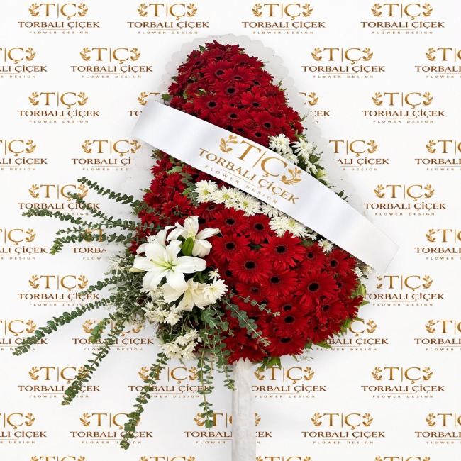 Kırmızı Gerbera ve Kazabilanka Çelenk